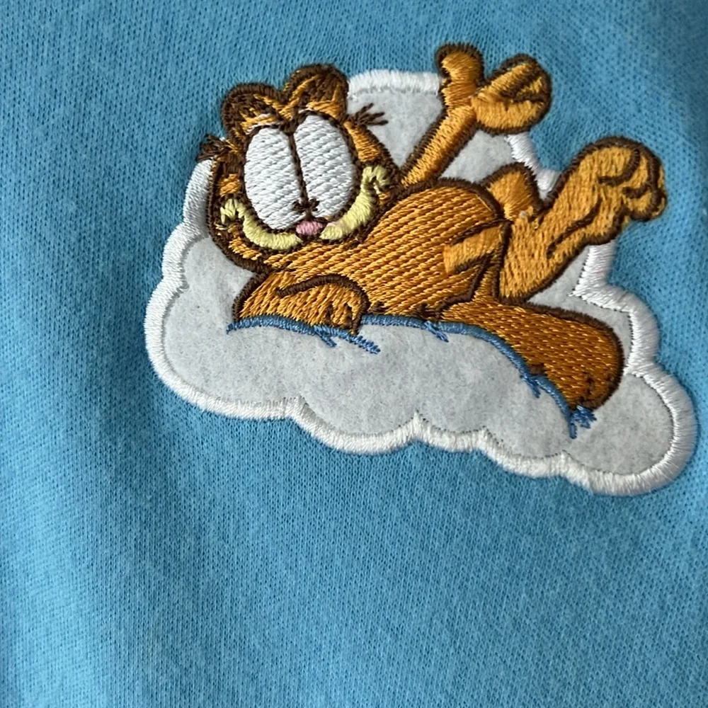 Garfield Paws Long Sleeve Pajama Top M Embroidered Fleece Vintage NEW WITH TAGS - Picture 2 of 11